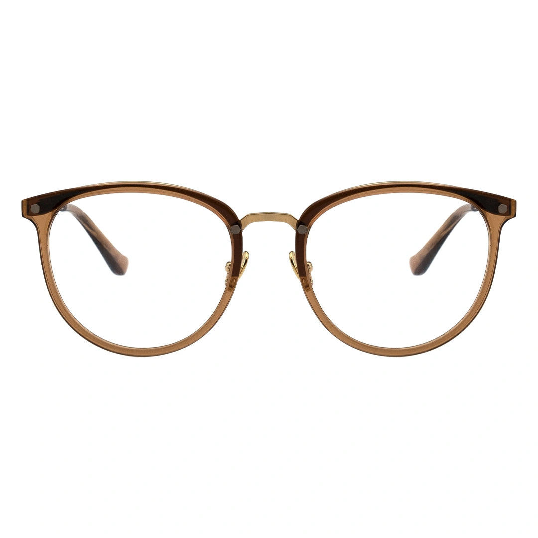 brown translucent eyeglasses