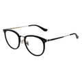 A pair of oval eyeglasses with a black frame.