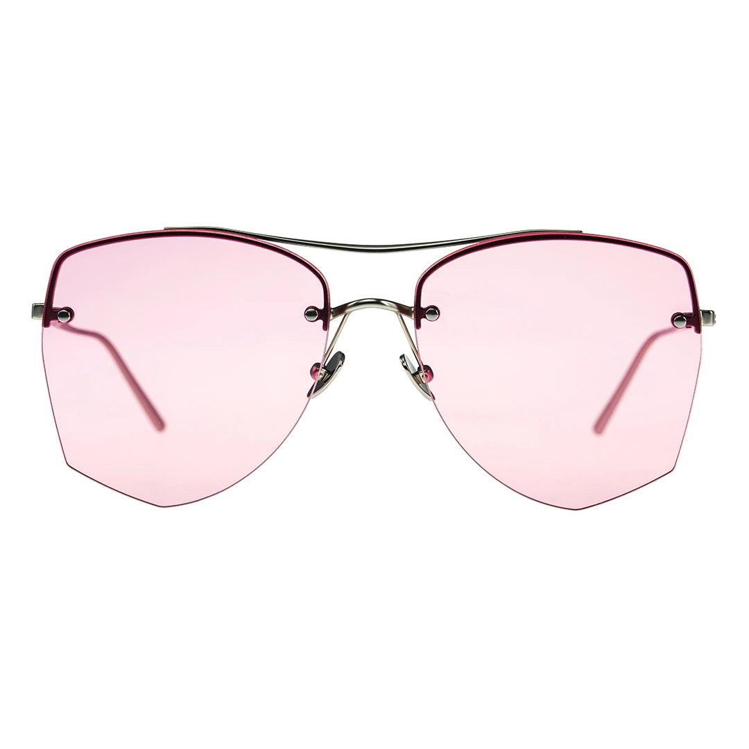 MYTH GREECE DEMETER geometric rimless pink mirrored sunglasses double bridge and metal frame sunglasses mens and womens