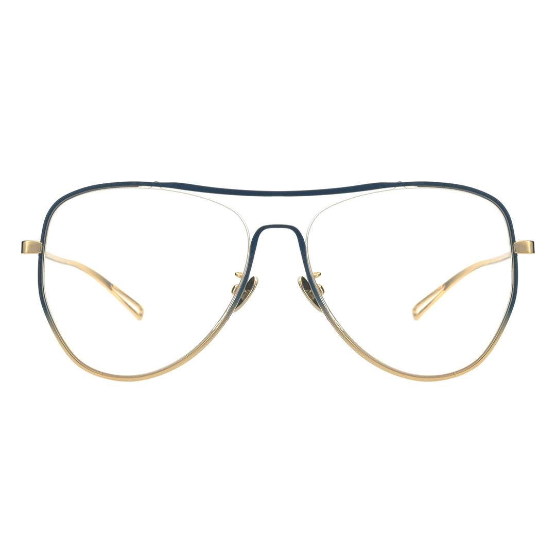 a pair of black and gold frame glasses