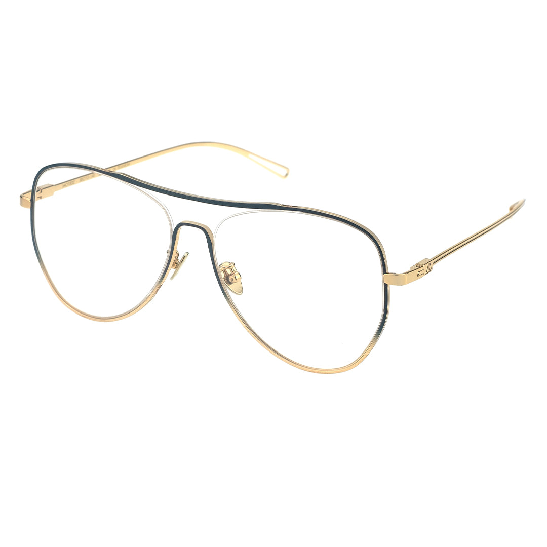 a pair of black and gold frame glasses
