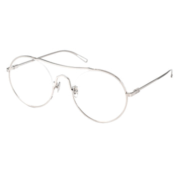 A pair of round full frame metal eyeglasses with a browline design.