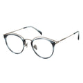 A pair of round eyeglasses with a browline design