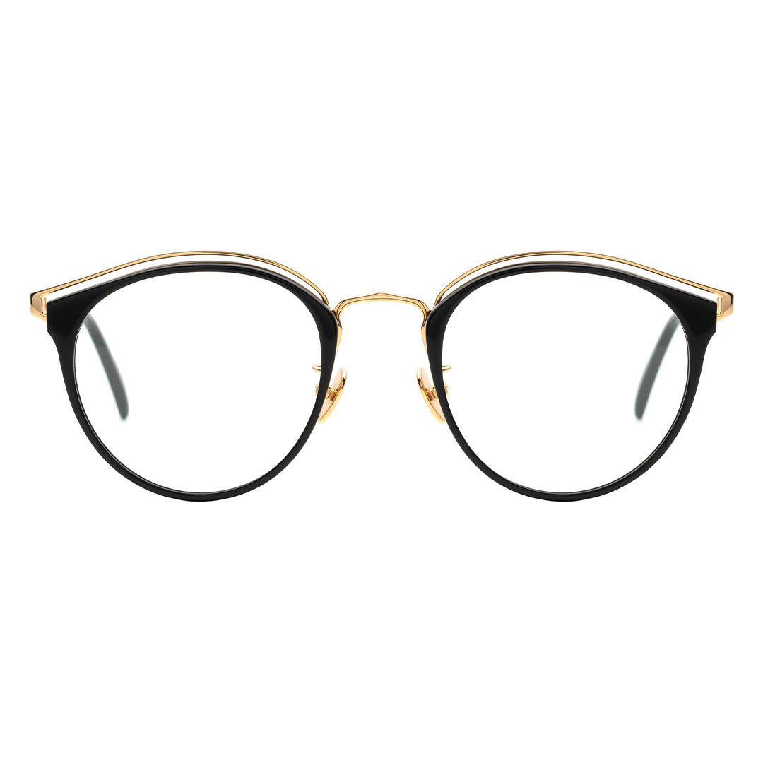 black and gold eyeglasses round