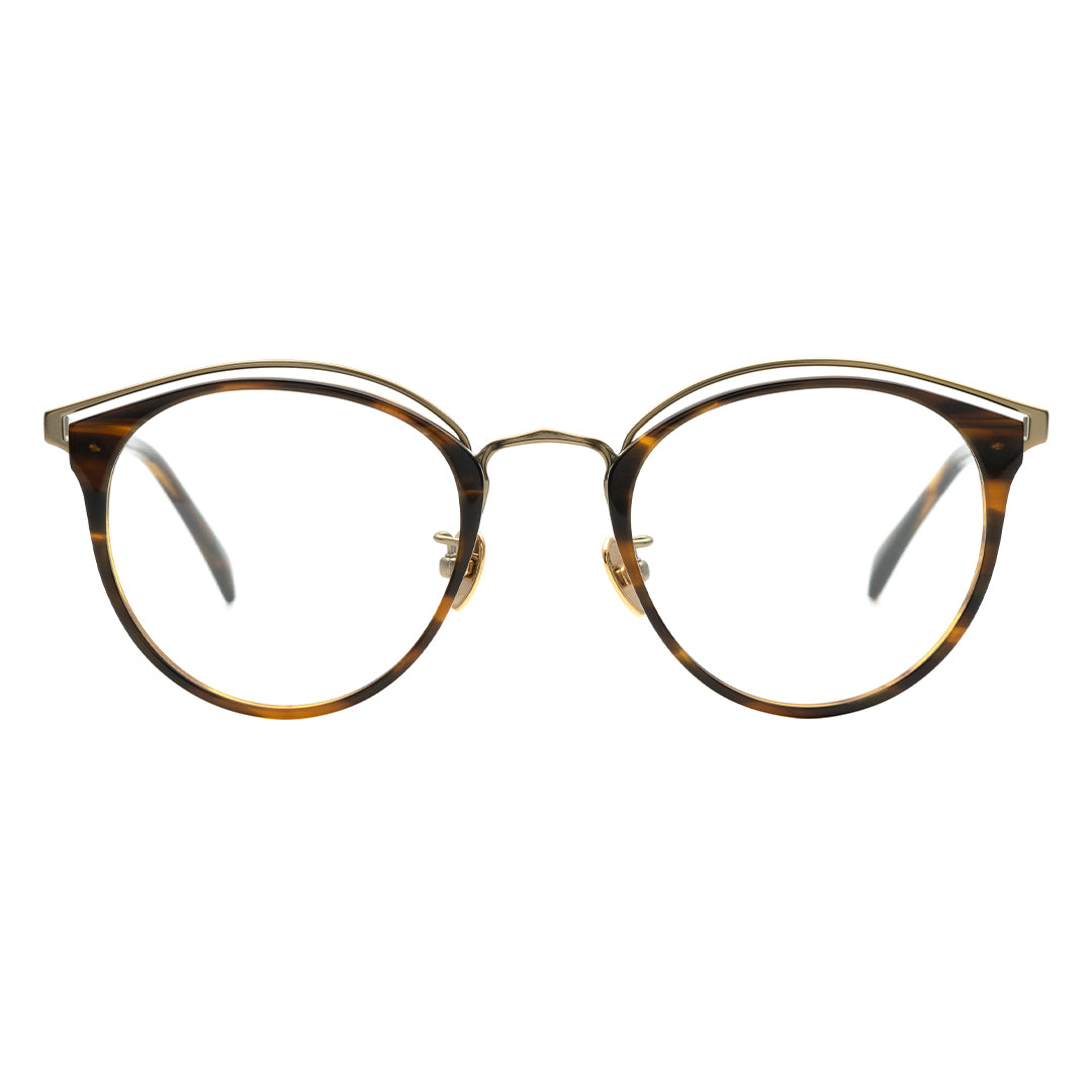 round eyeglasses featuring tortoise shell frame