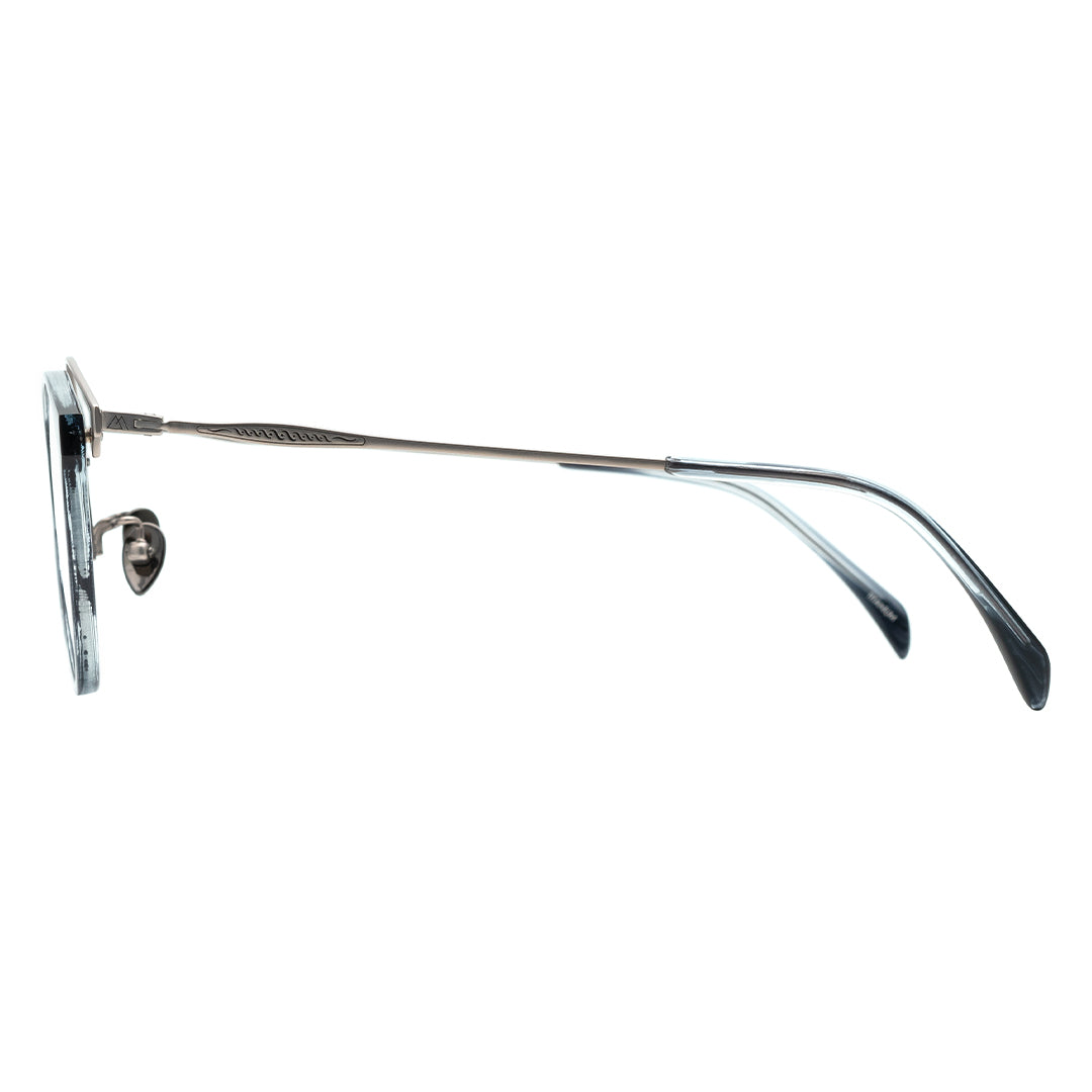 silver arm of eyeglasses