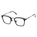 A pair of rectangular eyeglasses with a browline design, featuring a black frame and transparent lenses.