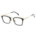 browline rectangular eyeglasses with black and gold frame
