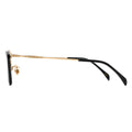 browline rectangular eyeglasses with black and gold frame