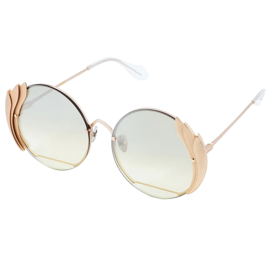 DAPHNE MYTH Greece retro round light tinted sunglasses thin gold metal feather decorated frame, best sunglasses for wide face womens and ladies