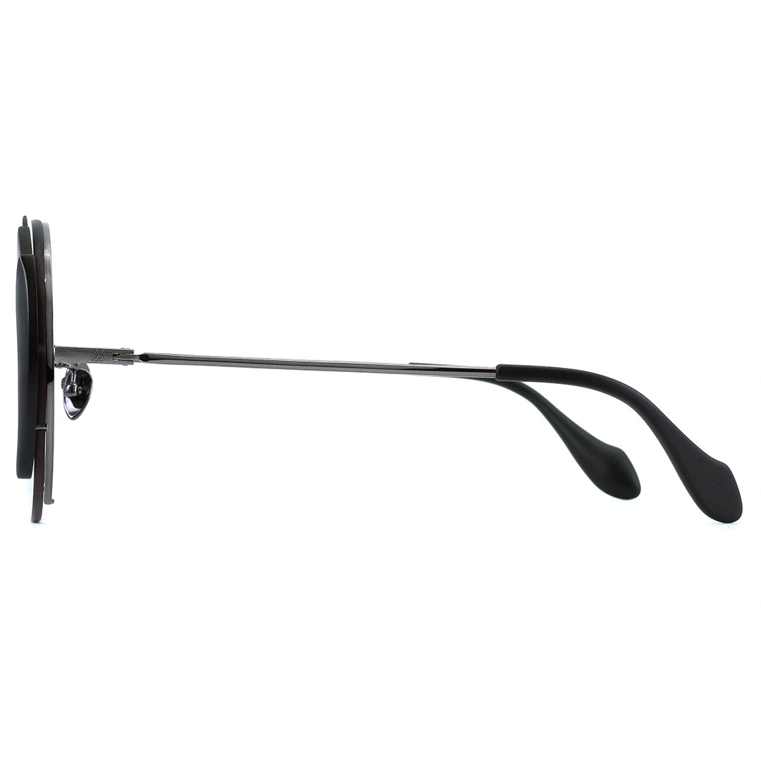 DAPHNE MYTH Greece retro round grey sunglasses thin gold metal feather decorated frame  best sunglasses for wide face womens and ladies