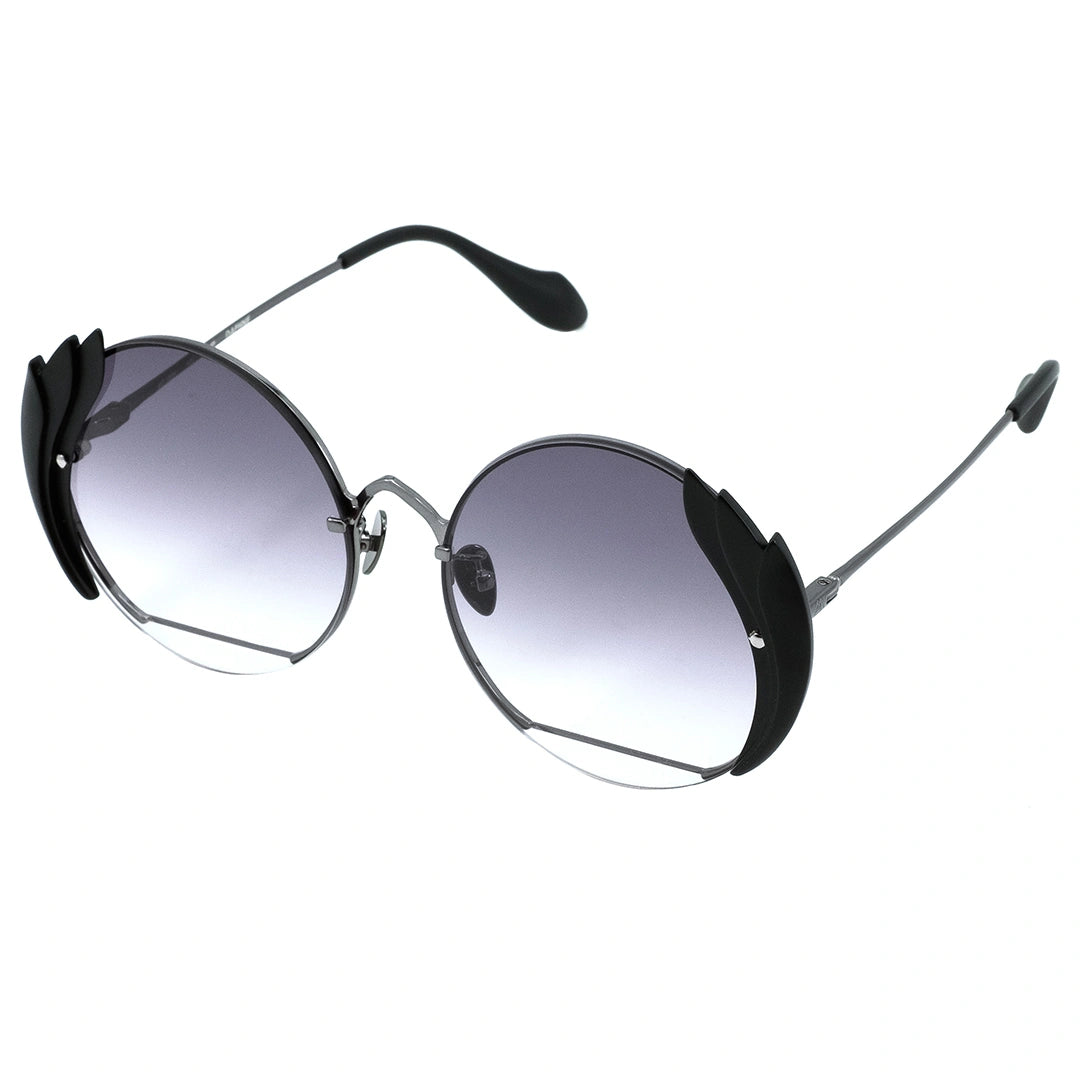 DAPHNE MYTH Greece retro round grey sunglasses thin gold metal feather decorated frame  best sunglasses for wide face womens and ladies