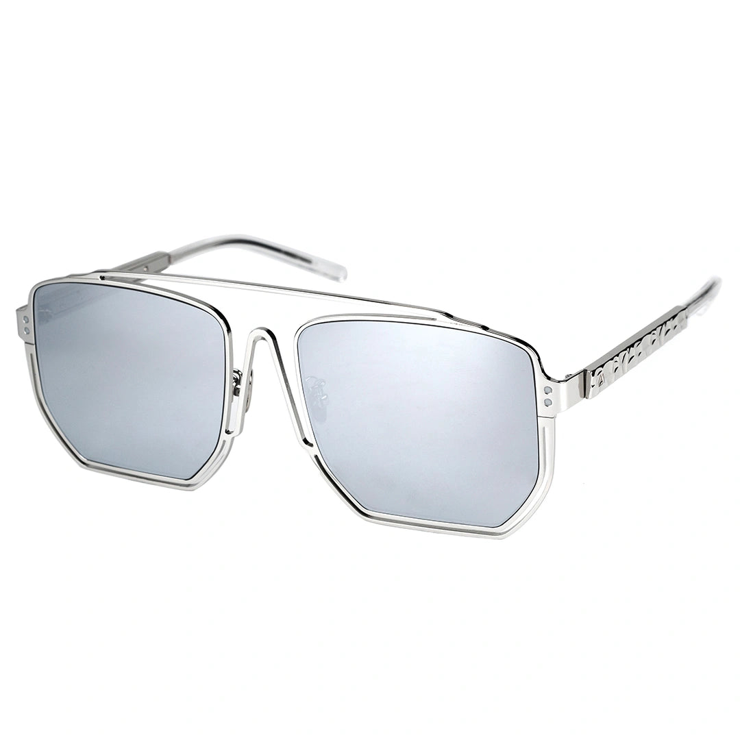 MYTH GREECE ORION oversized metallic square sunglasses metal frame with Inverted V bridge, double bridge, silver metal frame sunglasses mens and womens sleek and elegant