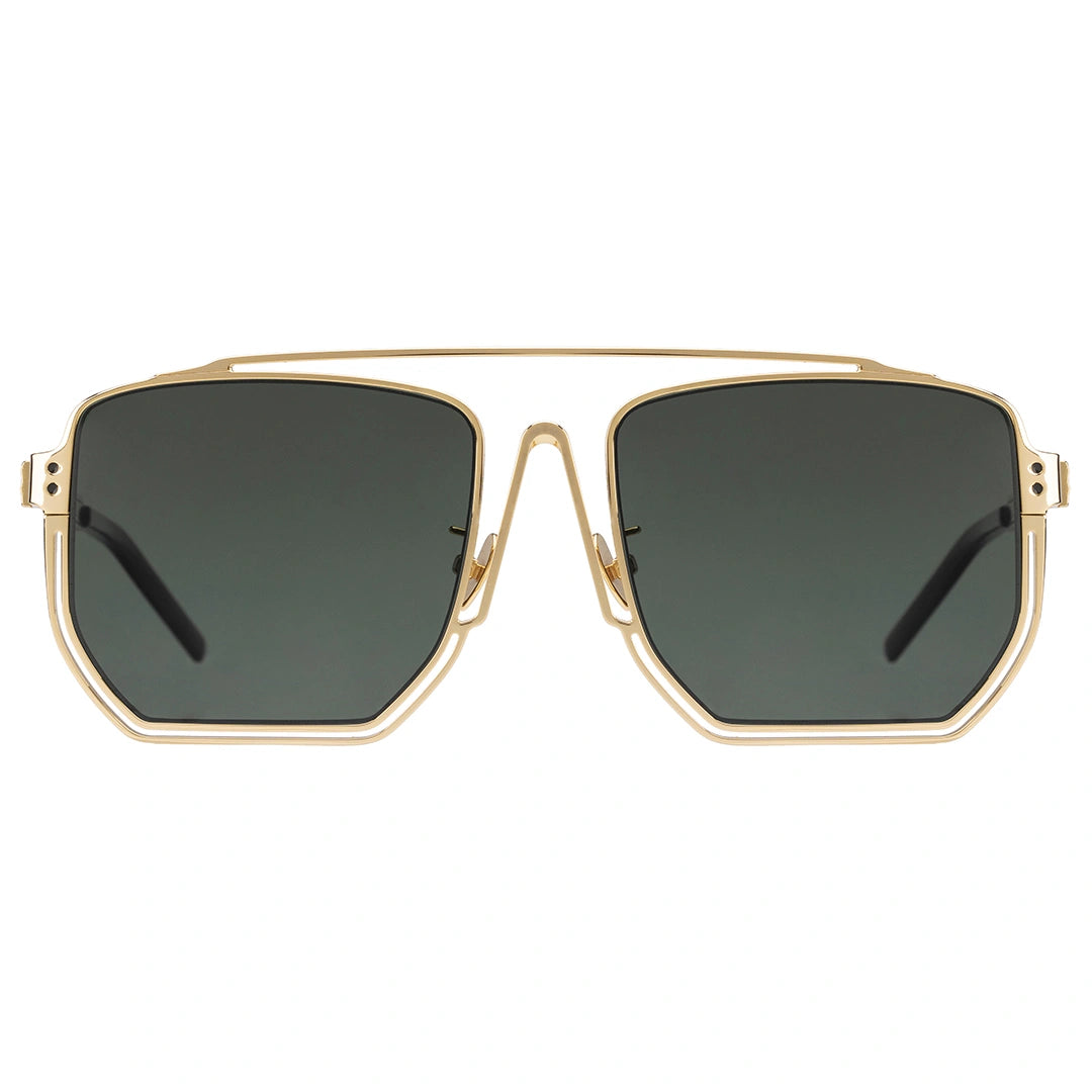 MYTH GREECE ORION oversized dark lens square sunglasses metal frame with Inverted V bridge, double bridge, gold metal frame sunglasses mens and womens sleek and elegant