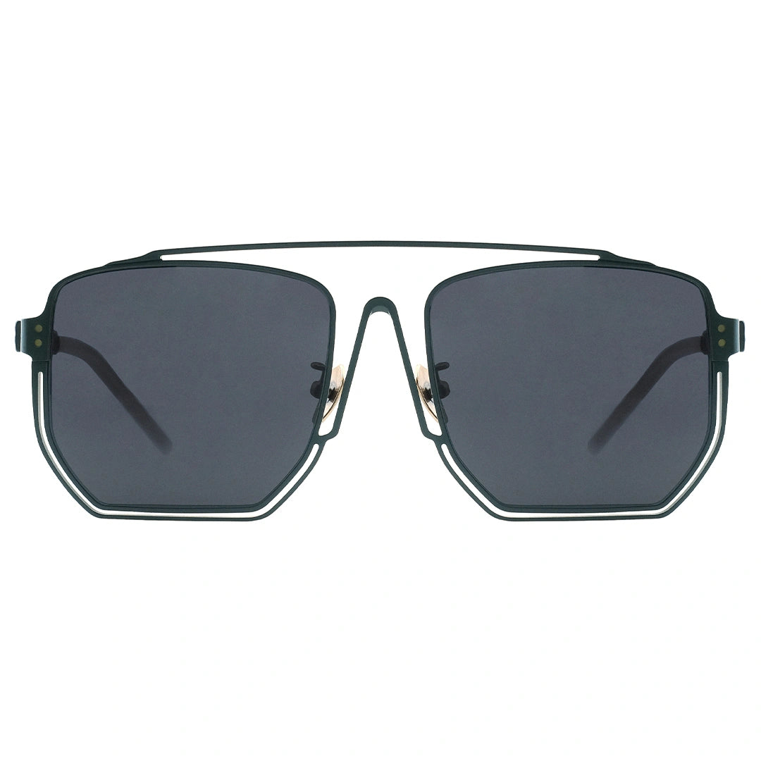 MYTH GREECE ORION oversized square sunglasses blue grey, metal frame with Inverted V bridge, double bridge, metal frame sunglasses mens and womens sleek and elegant