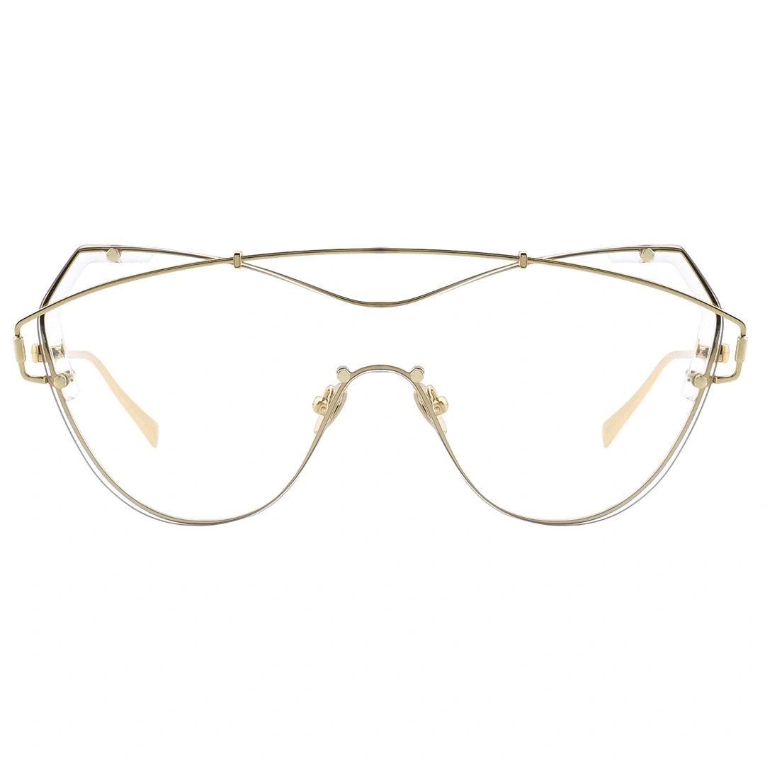 MYTH Greece oversized cat eye transparent clear sunglasses futuristic one piece gold metal frame mens and womens with adjustable nose pad