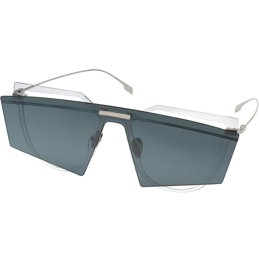 MYTH GREECE PNEUMA square sunglasses blue grey futuristic sunglasses flat top fashionable chic double lens sunglasses thin silver metal  frame mens and womens