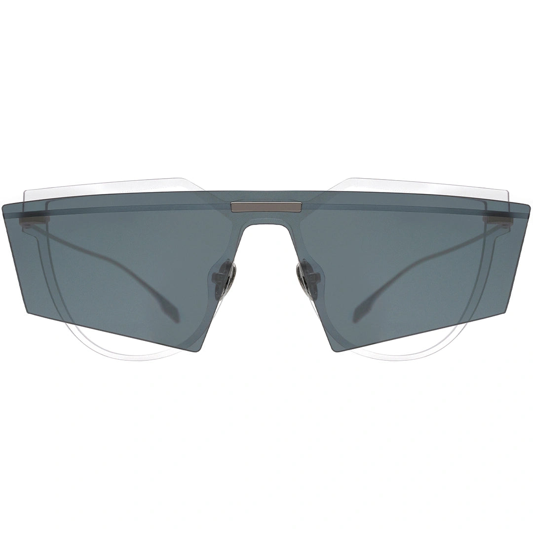 MYTH GREECE PNEUMA square sunglasses blue grey futuristic sunglasses flat top fashionable chic double lens sunglasses thin silver metal  frame mens and womens