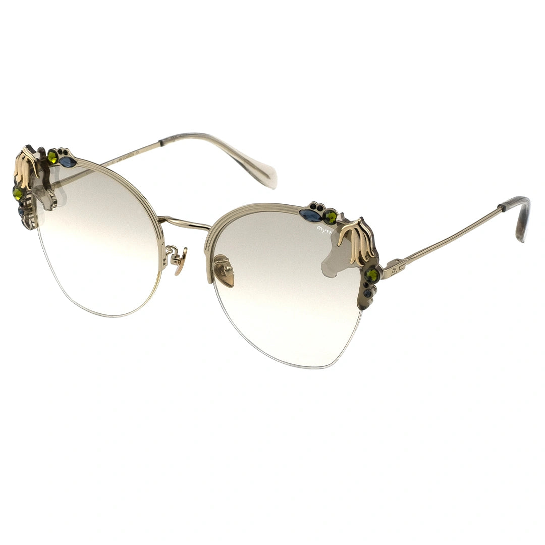 MYTH GREECE M4 ELATION women's metallic cat-eye sunglasses silver frame light yellow lens with adjustable nose pad ladies newest sunglasses