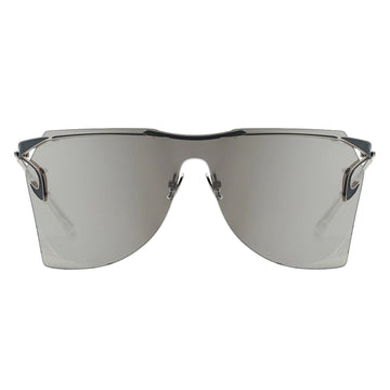 MYTH GREECE T4 INDUSTRY silver y2k sunglasses, one piece futuristic sunglasses light grey curved lens metal frame with adjustable nose pad womens and mens sleek and chic future sunglasses oversized for full uv protection