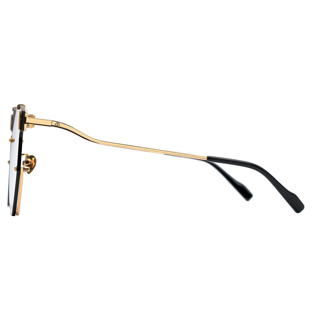 MYTH GREECE GLEAM geometric deep green sunglasses double bridge thin gold metal frame sunglasses in avant-garde sleek look mens and womens; male and female