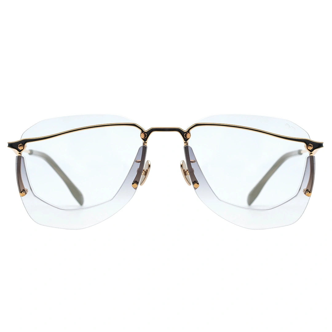 MYTH GREECE DARKO aviator light tinted sunglasses futuristic two  lens avant-garde fashion thin gold metal frame novelty mens and womens