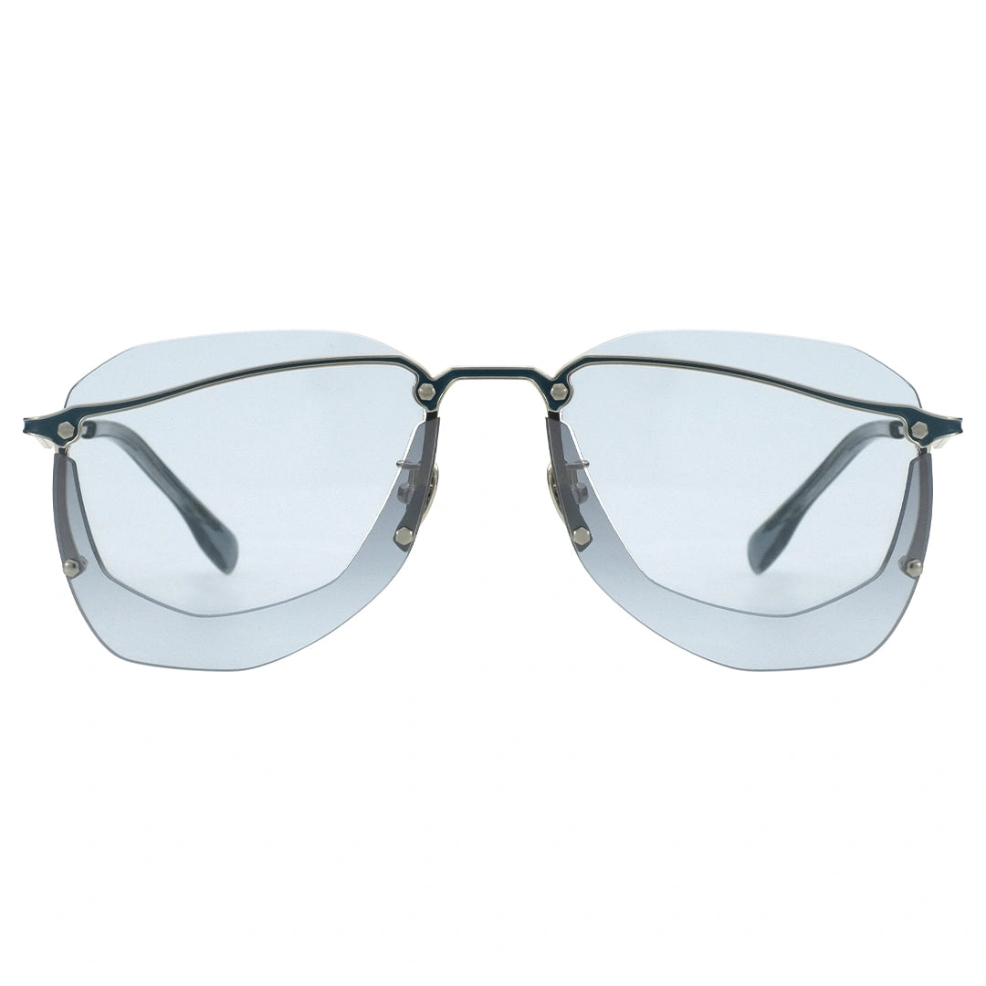 MYTH GREECE DARKO aviator light tinted blue sunglasses futuristic two  lens avant-garde fashion thin silver metal frame novelty mens and womens