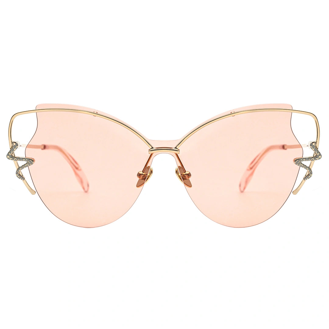 MYTH Greece retro cat eye sunglasses. Womens laides pink retro 70s butterfly shape sunglasses with snake shape rim decoration.thin gold metal frame elegant vibe