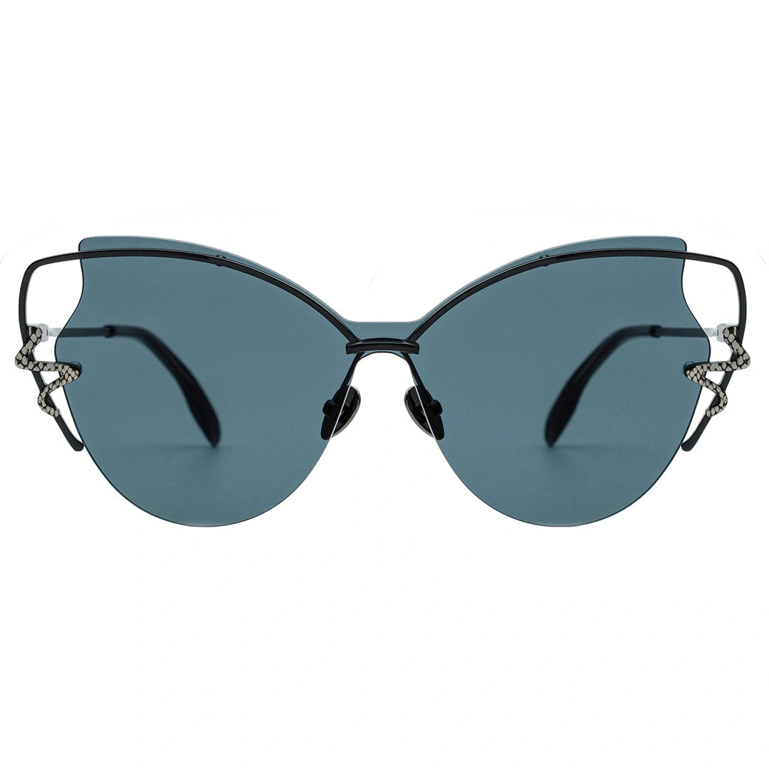 MYTH Greece retro cat eye sunglasses. Womens laides blue grey retro 70s butterfly shape sunglasses with snake shape rim decoration.thin  metal frame elegant vibe
