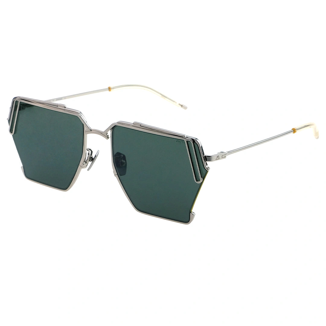 Sunglasses with geometric frame and green lenses