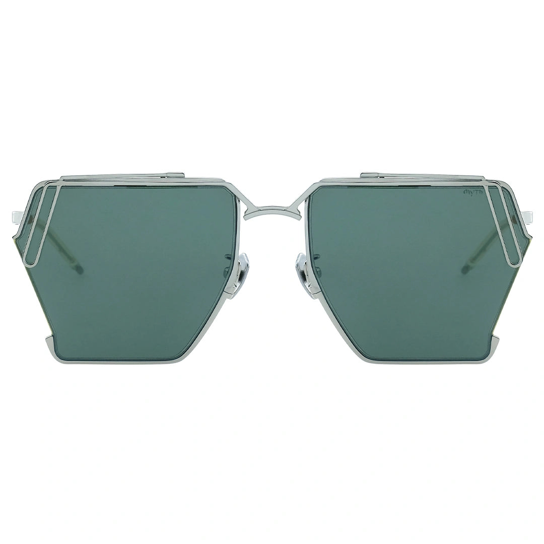 Sunglasses with green lenses and thin metal frame