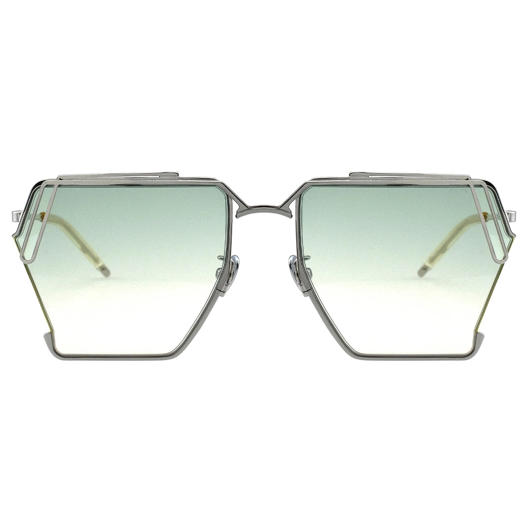 MYTH GREECE EPHESUS geometric light tinted green sunglasses square silver metal frame mens and womens chic fashion avant-garde urban