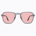 Square sunglasses with pink lenses and gray clear frames
