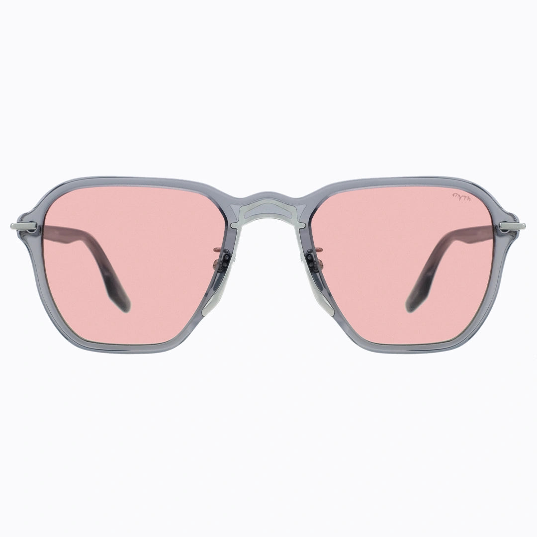 Square sunglasses with pink lenses and gray clear frames