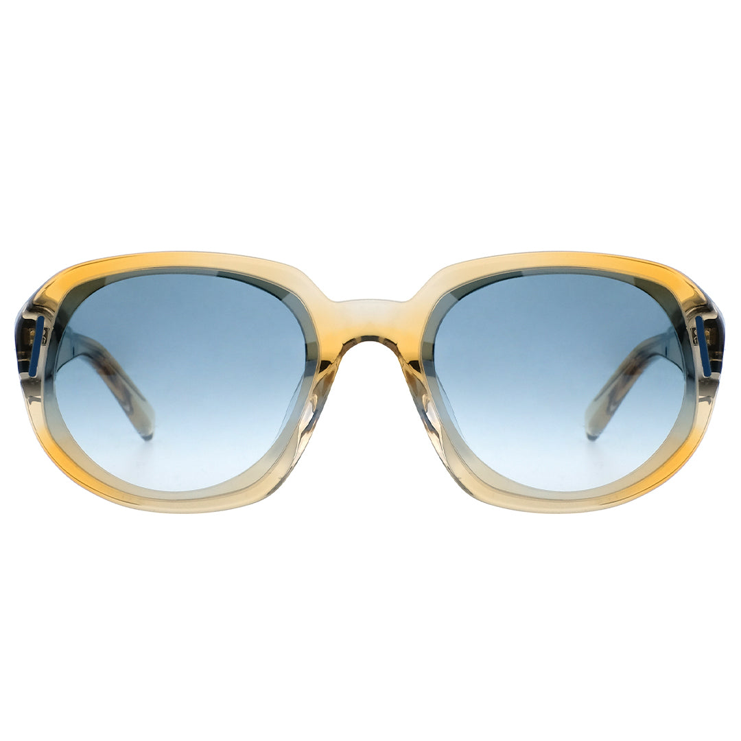 Vai Crete yellow oval sunglasses, thick frame sunglasses, translucent yellow frame blue lens sunglasses