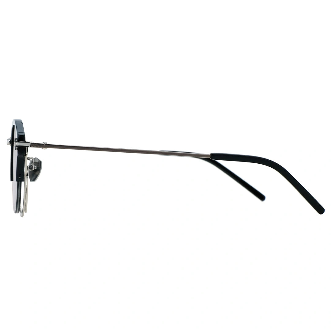 Black sunglasses with thin frame on a white background