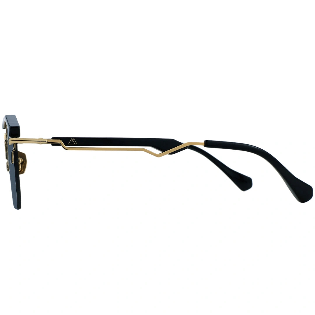 Black and gold eyeglasses on a white background