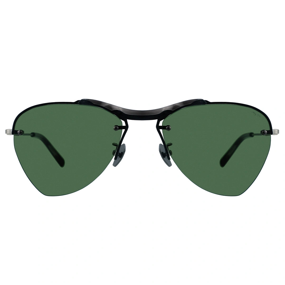 Rimless aviator sunglasses with green lenses