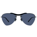 rimless aviator sunglasses with dark lenses