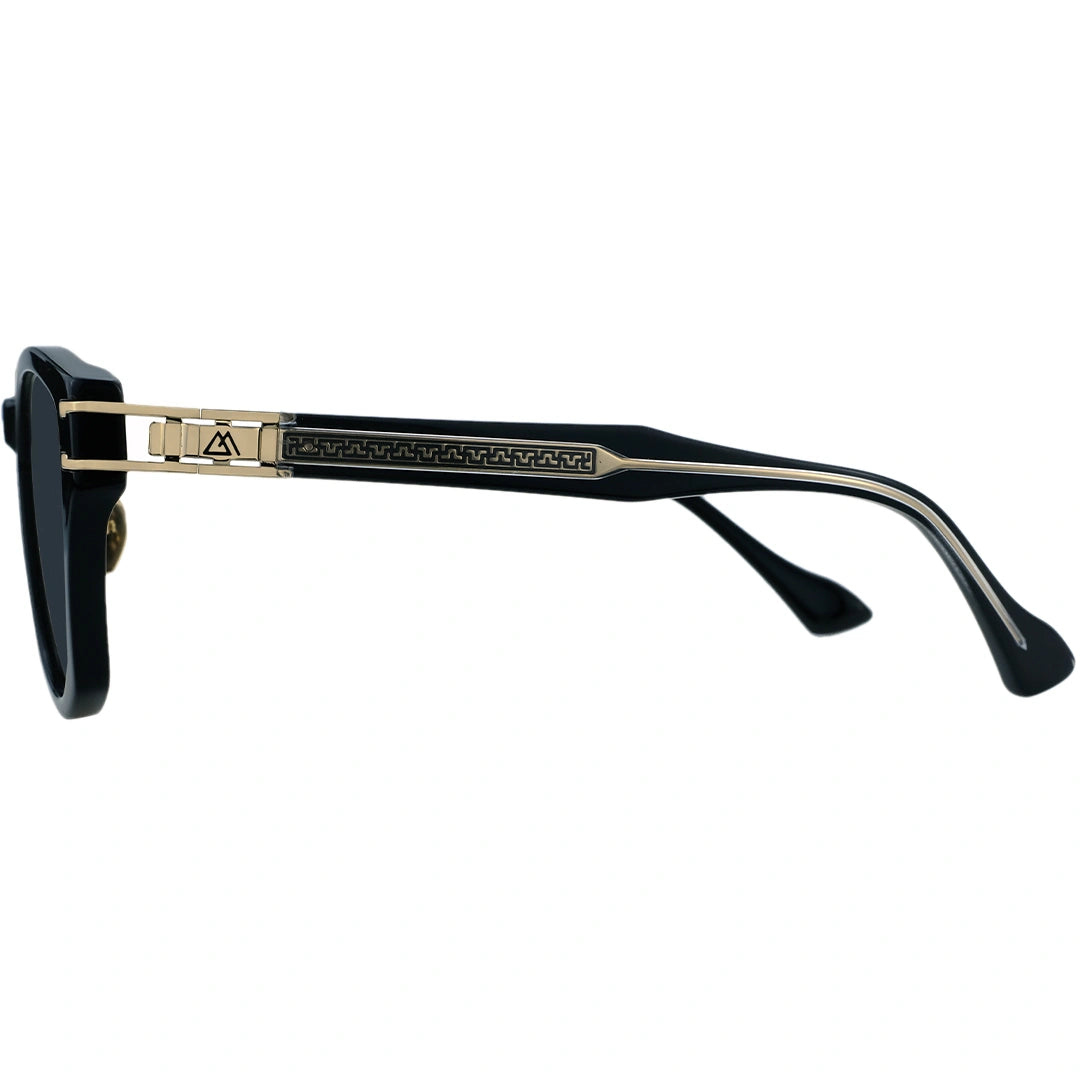 Black and gold sunglasses on a white background