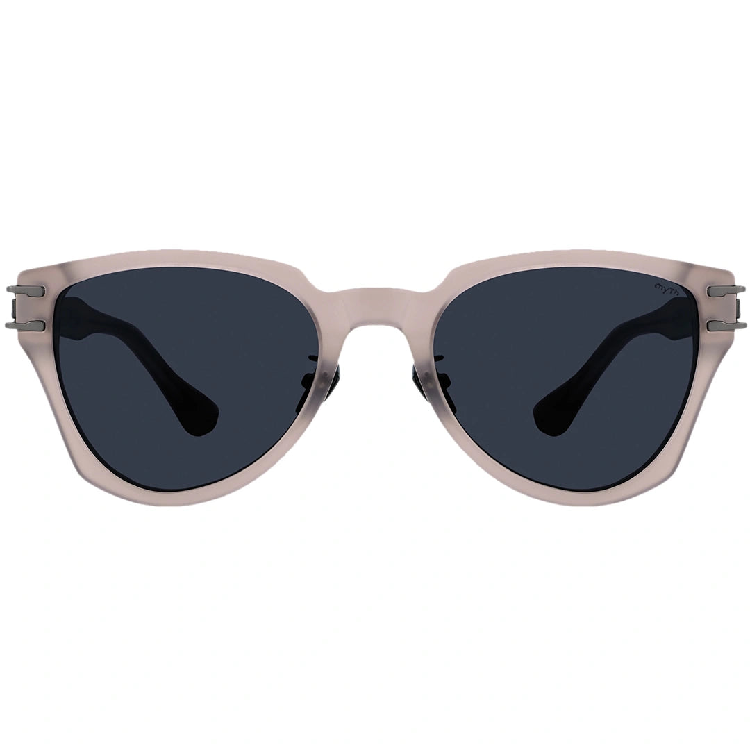 Beige sunglasses with dark lenses on a white background