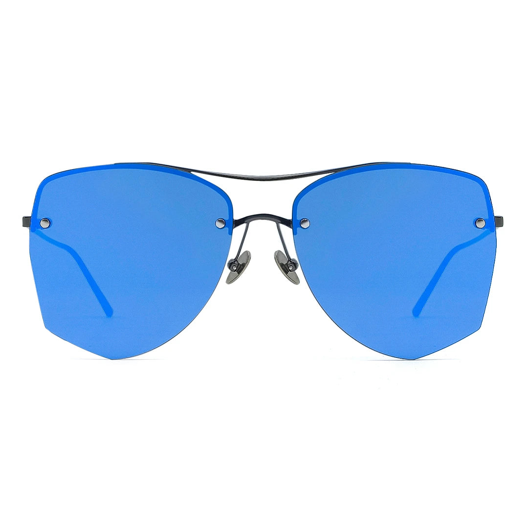 MYTH GREECE DEMETER geometric rimless blue mirrored sunglasses, double bridge and metal frame sunglasses mens and womens