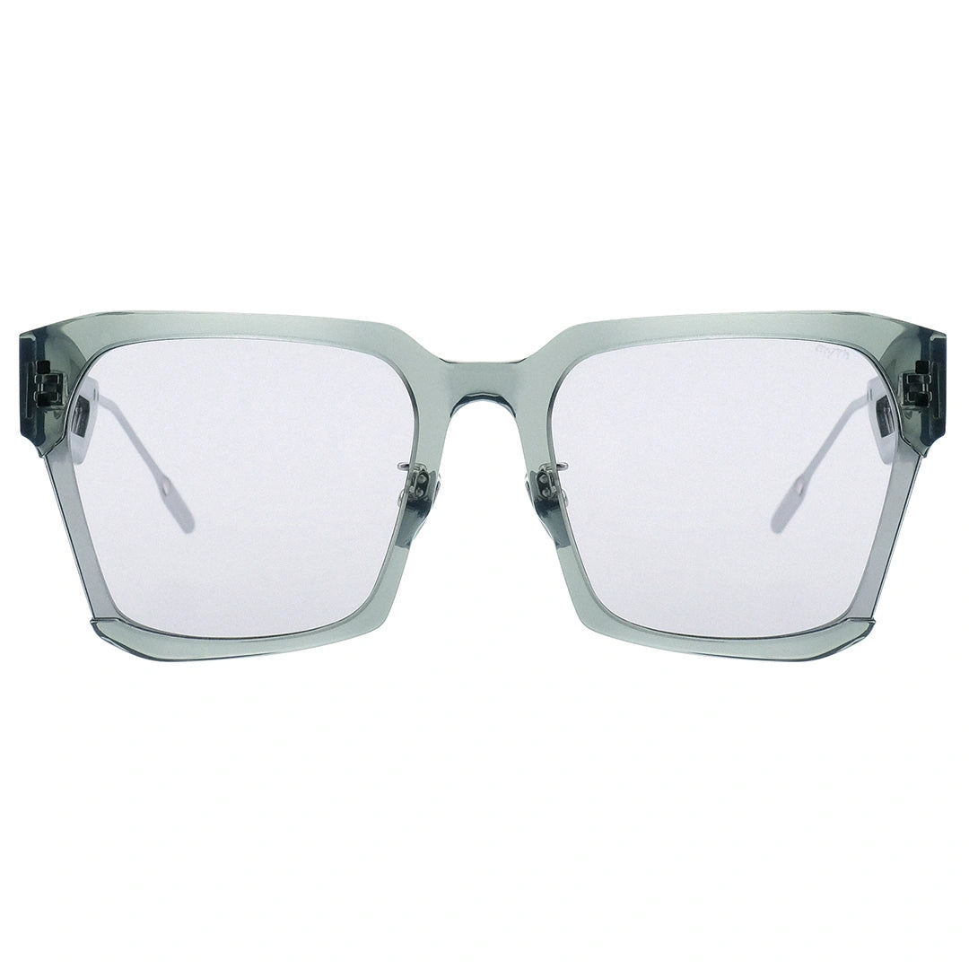 MYTH GREECE DEMURE oversiezd square womens and mens sunglasses light grey lens in mixed acetate and metal material with adjustable nose pad. clear sunglasses