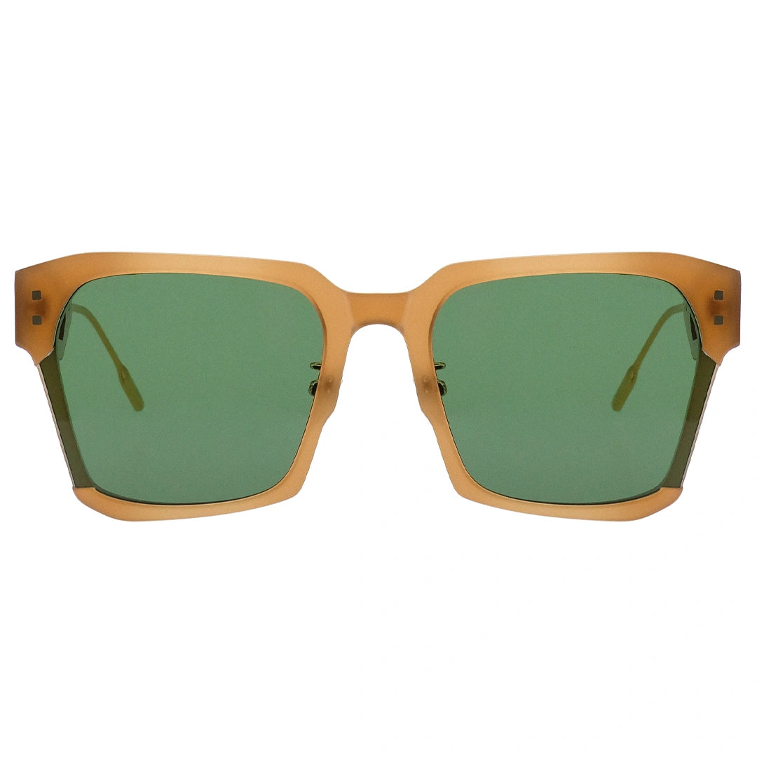 MYTH GREECE DEMURE oversized square mens and womens sunglasses green lens brown frame in mixed acetate and metal material with adjustable nose pad.
