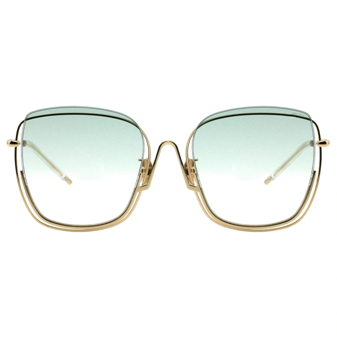 green gradient sunglasses, square gradient sunglasses, gold metal frame with Inverted V bridge retro 70s sunglasses