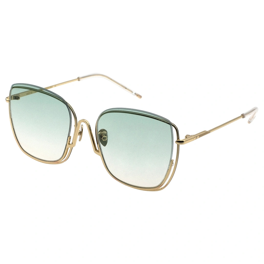 green gradient sunglasses, square gradient sunglasses, gold metal frame with Inverted V bridge retro 70s sunglasses
