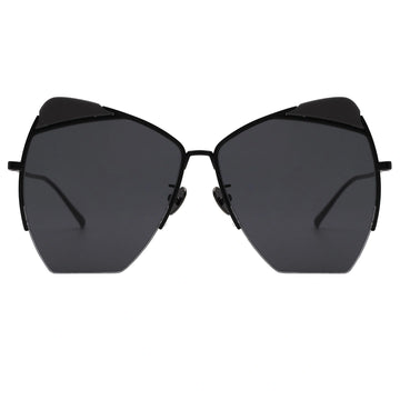 MYTH GREECE QUINN oversized cat eye butterfly sunglasses all black thin metal frame womens chic