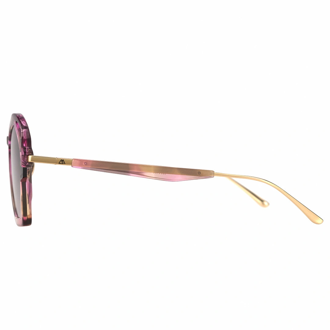 MYTH GREECE WAKER clear sunglasses geometric cat eye shape  and pink marble frame gold metal temple with adjustable nose pad mens and womens