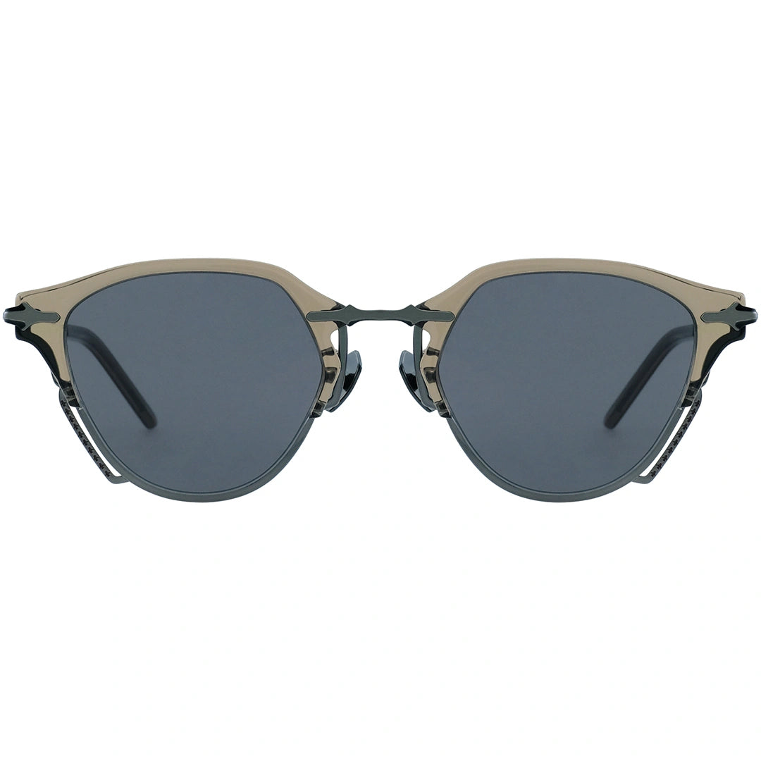 MYTH Greece 90s retro oval sunglasses browline brown and grey metal frame, blue lens futuristic sunglasses mens and womens