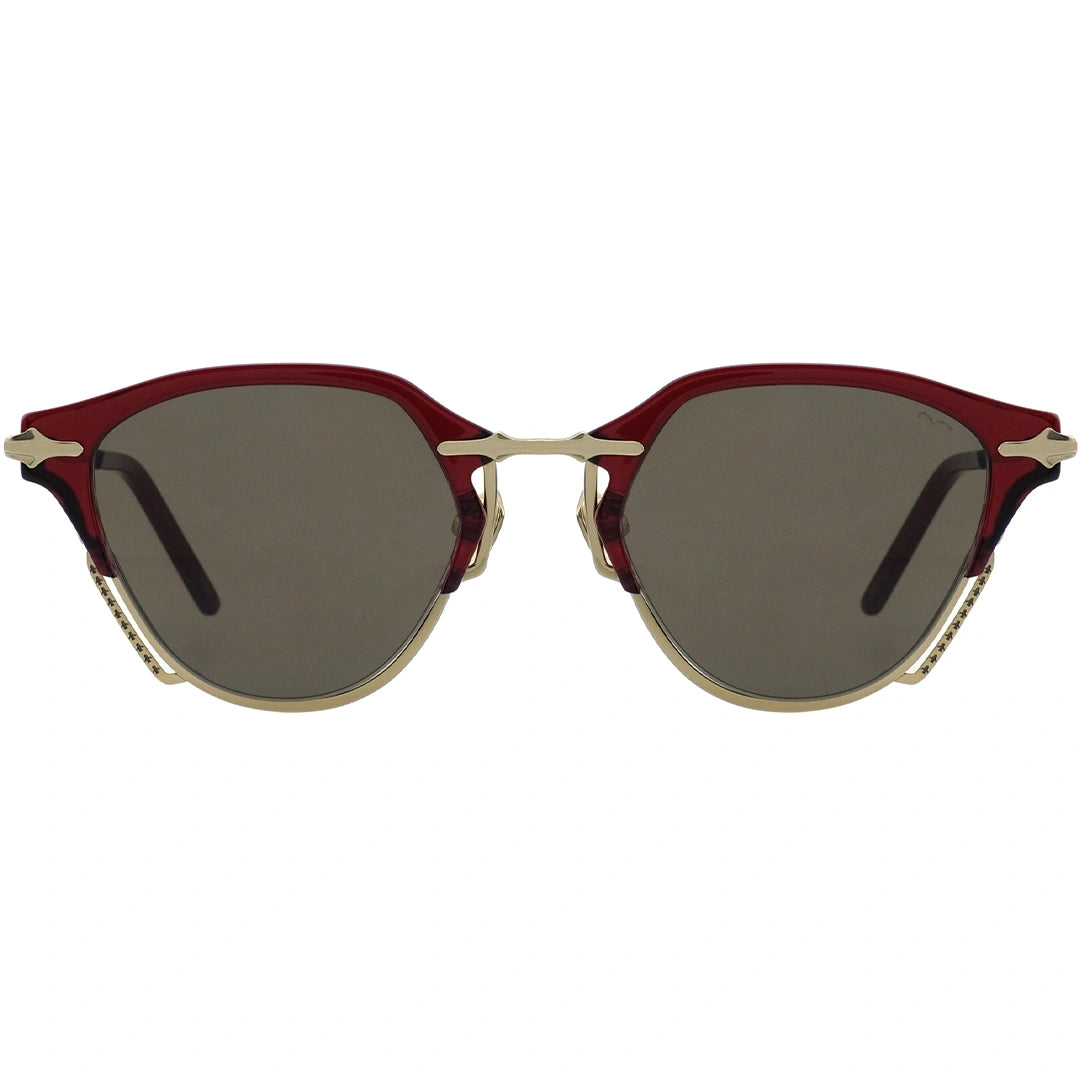 90s retro cat eye sunglasses browline red and gold metal frame, brown lens futuristic sunglasses mens and womens